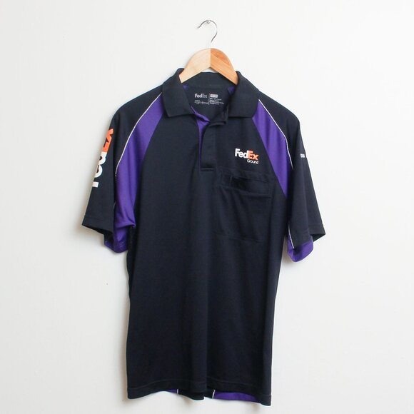 FedEx Employee Polo Mens Medium Black Purple - Picture 1 of 6
